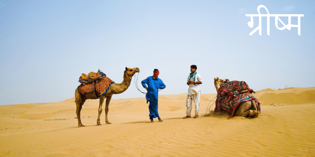 deux hommes et leurs chameaux dans un désert.